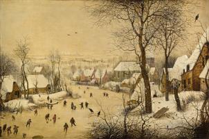 Winter Landscape with (Skaters and) a Bird Trap