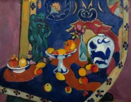 Still Life of Fruit and a Bronze Statue
